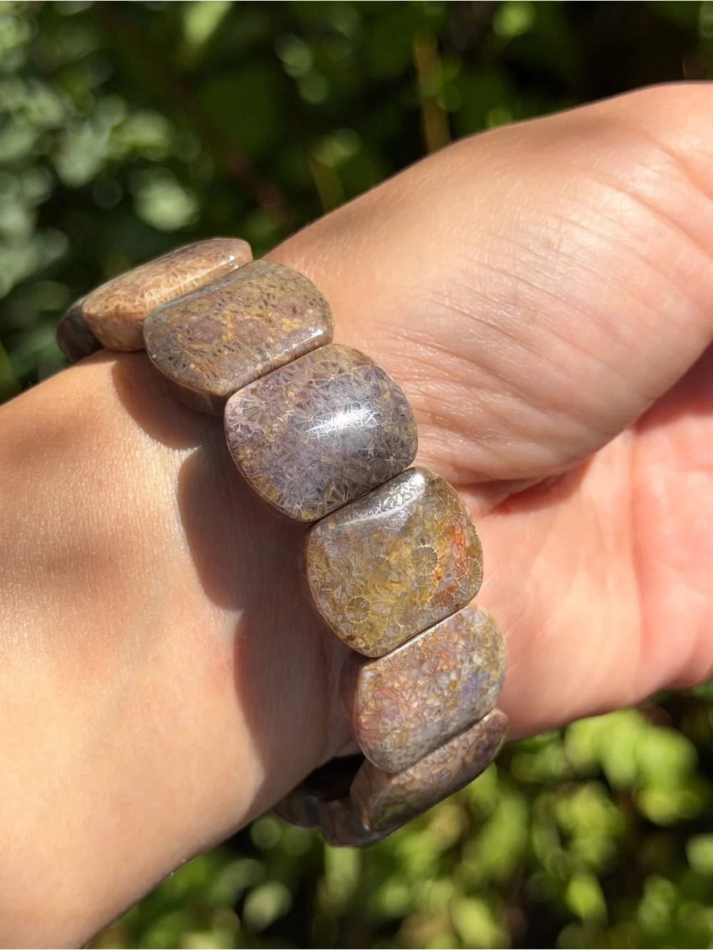 Handmade Fossil Coral Stretch Bracelet in Earth Tones Palo